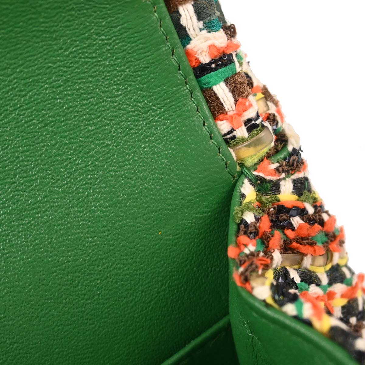 Chanel 2015-2016 Green Tweed Medium Classic Double Flap Shoulder Bag