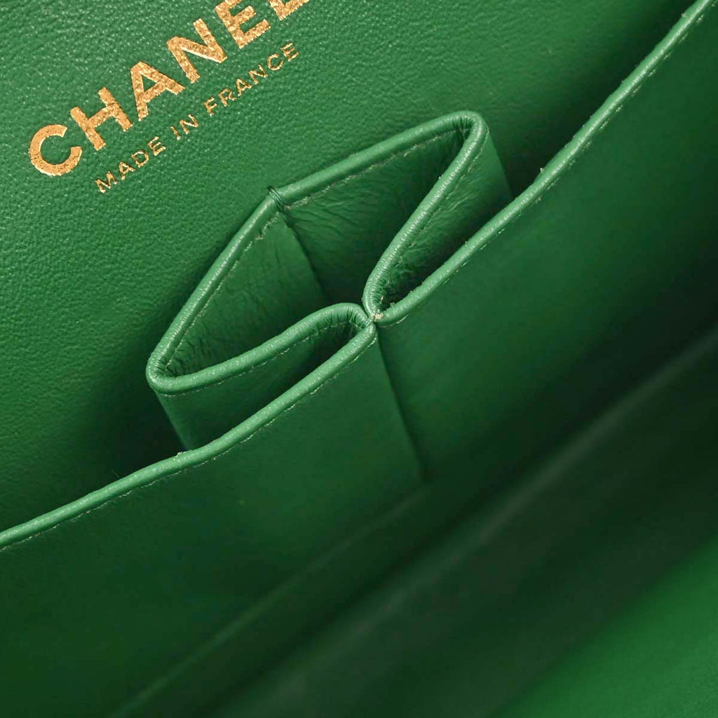 Chanel 2015-2016 Green Tweed Medium Classic Double Flap Shoulder Bag