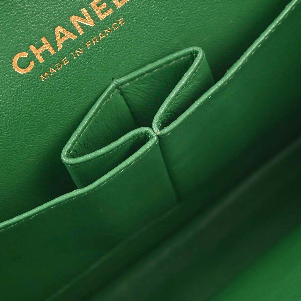 Chanel 2015-2016 Green Tweed Medium Classic Double Flap Shoulder Bag