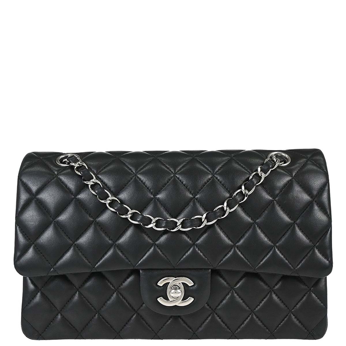 Chanel 2014 Black Lambskin Medium Classic Double Flap Shoulder Bag