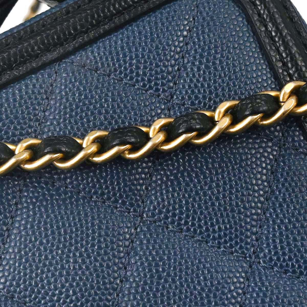 Chanel 2019 Navy Black Caviar Skin Bicolor Filigree 2way Shoulder Vanity Handbag