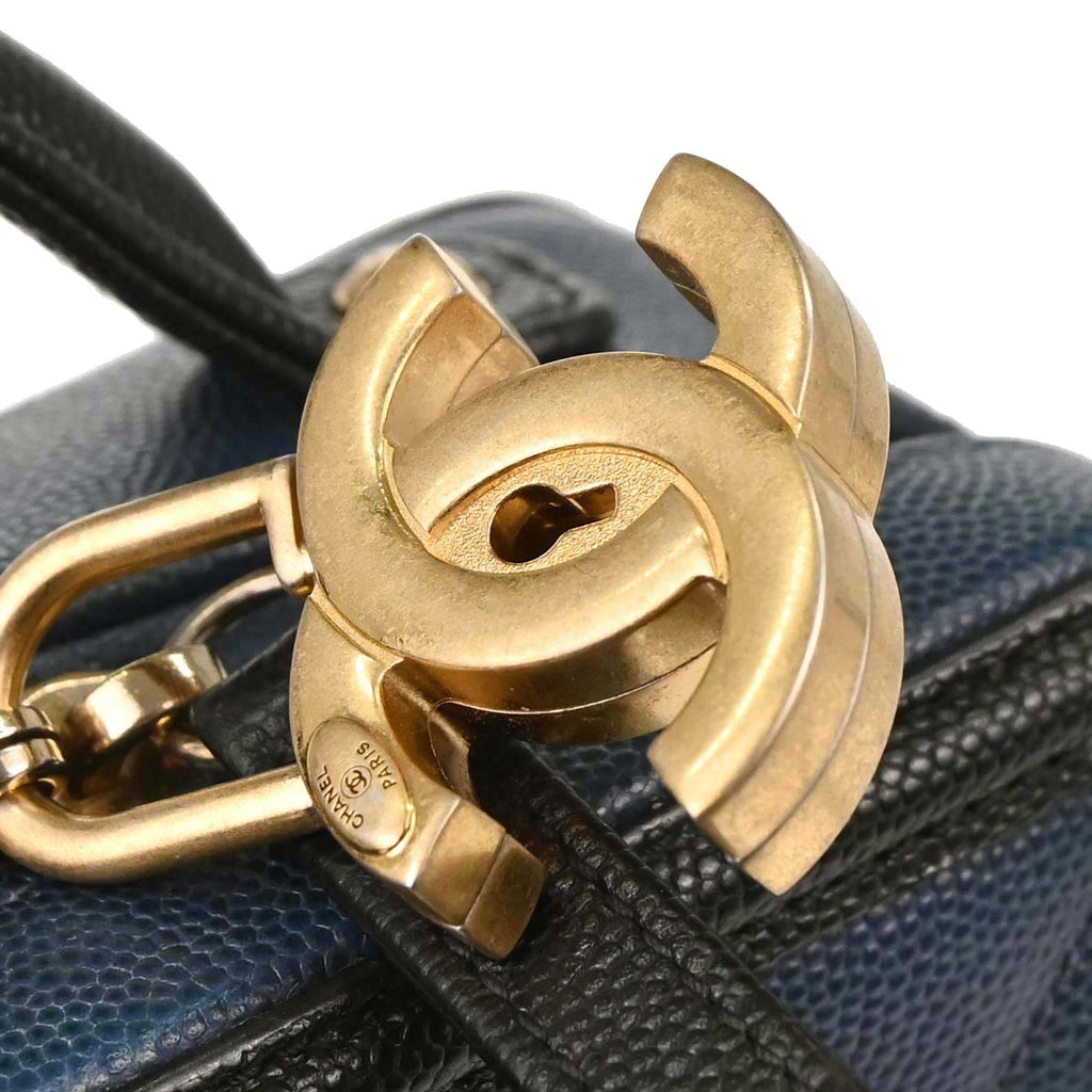 Chanel 2019 Navy Black Caviar Skin Bicolor Filigree 2way Shoulder Vanity Handbag