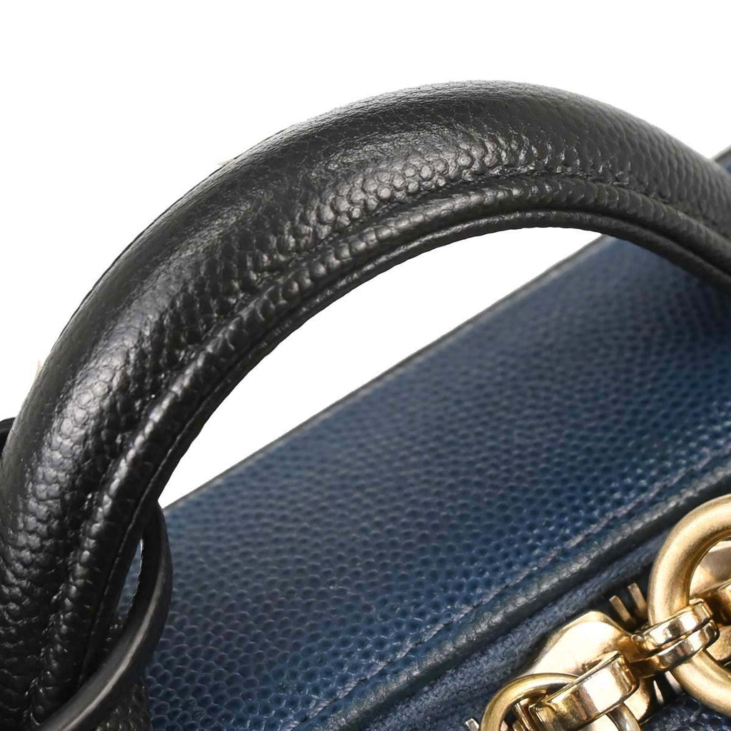Chanel 2019 Navy Black Caviar Skin Bicolor Filigree 2way Shoulder Vanity Handbag