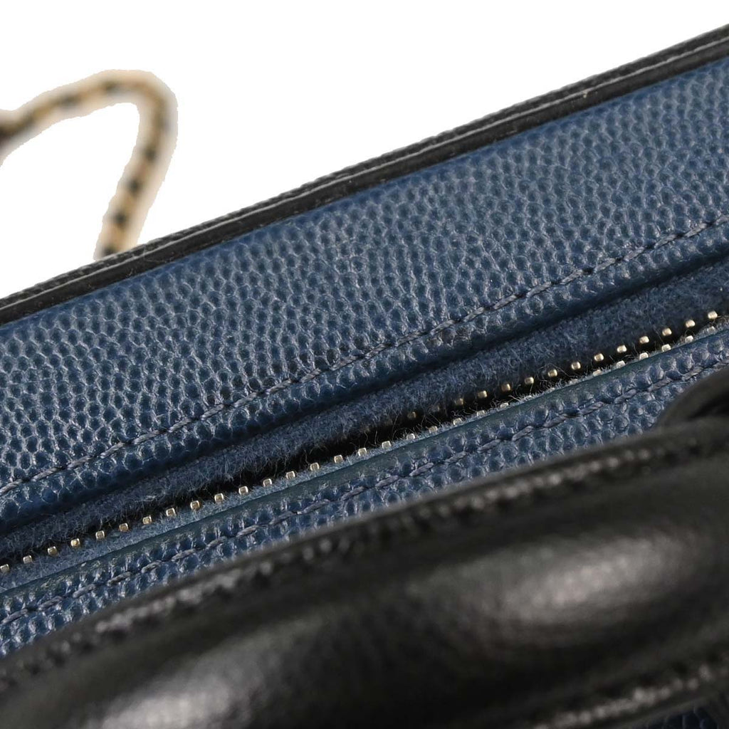 Chanel 2019 Navy Black Caviar Skin Bicolor Filigree 2way Shoulder Vanity Handbag