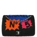 Chanel 2014-2015 Black Wool No.5 Turnlock Full Flap Shoulder Bag