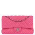 Chanel 2014 Pink Cotton Medium Classic Double Flap Shoulder Bag