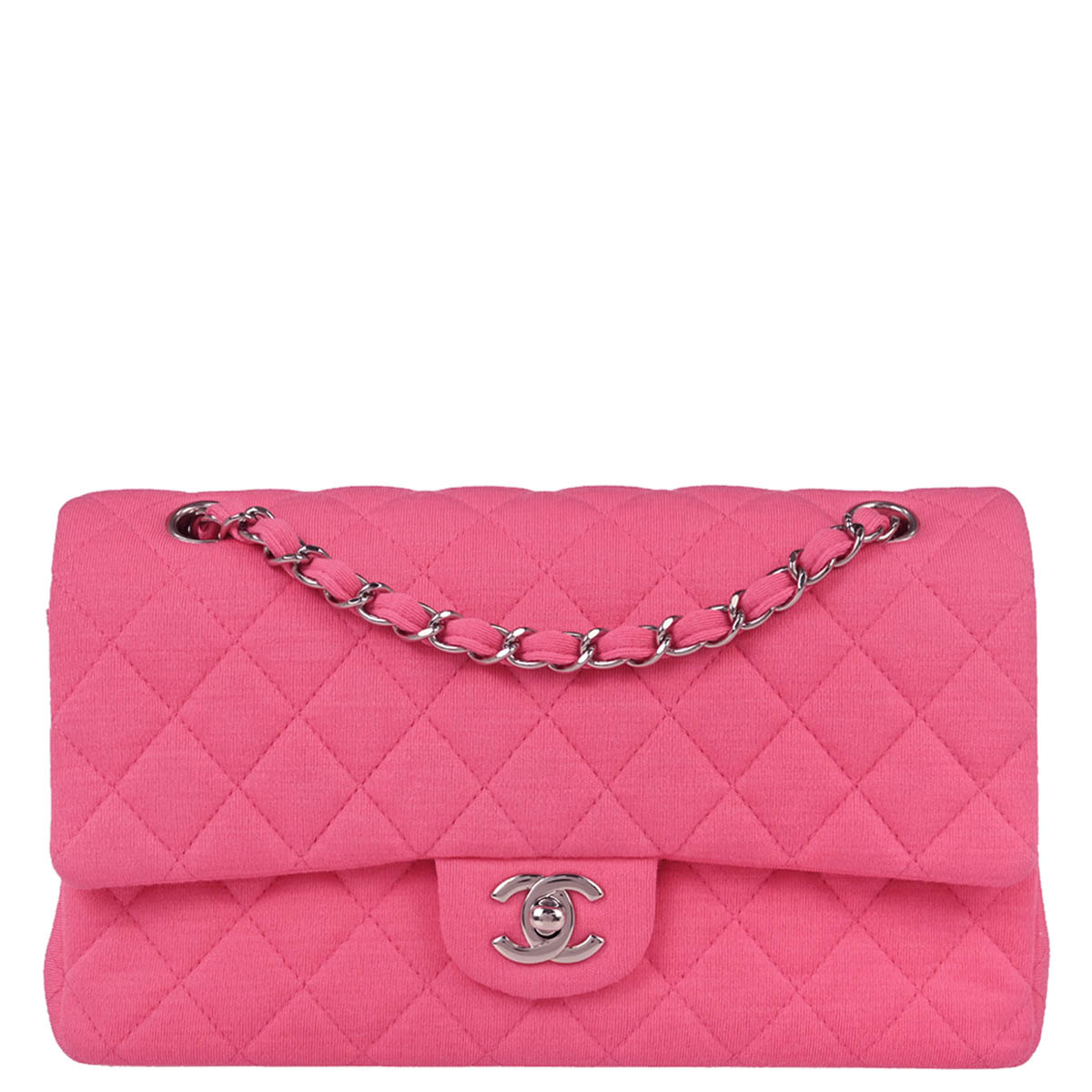 Chanel 2014 Pink Cotton Medium Classic Double Flap Shoulder Bag