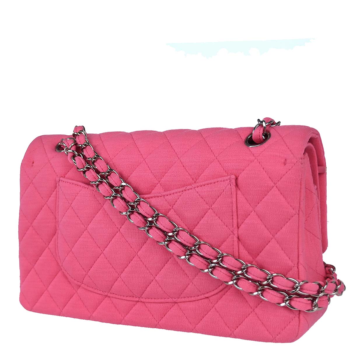 Chanel 2014 Pink Cotton Medium Classic Double Flap Shoulder Bag