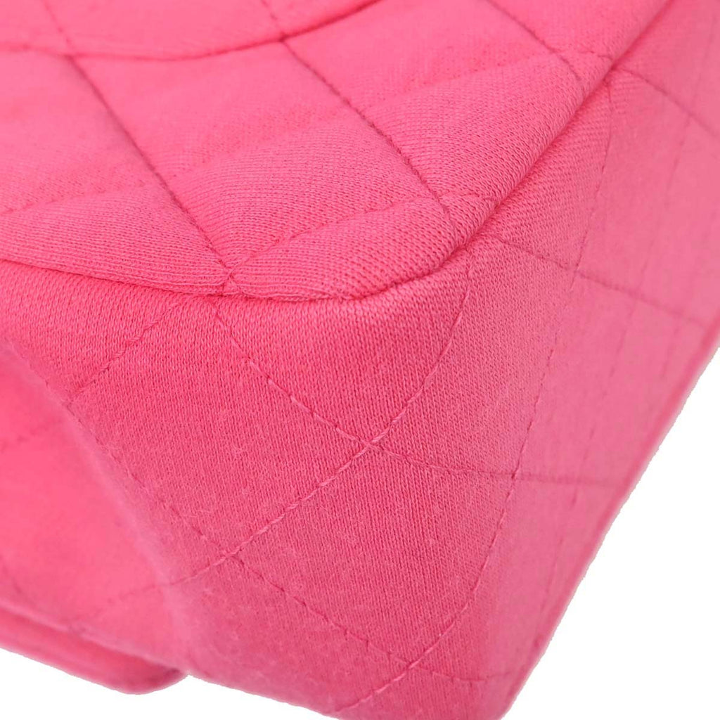 Chanel 2014 Pink Cotton Medium Classic Double Flap Shoulder Bag