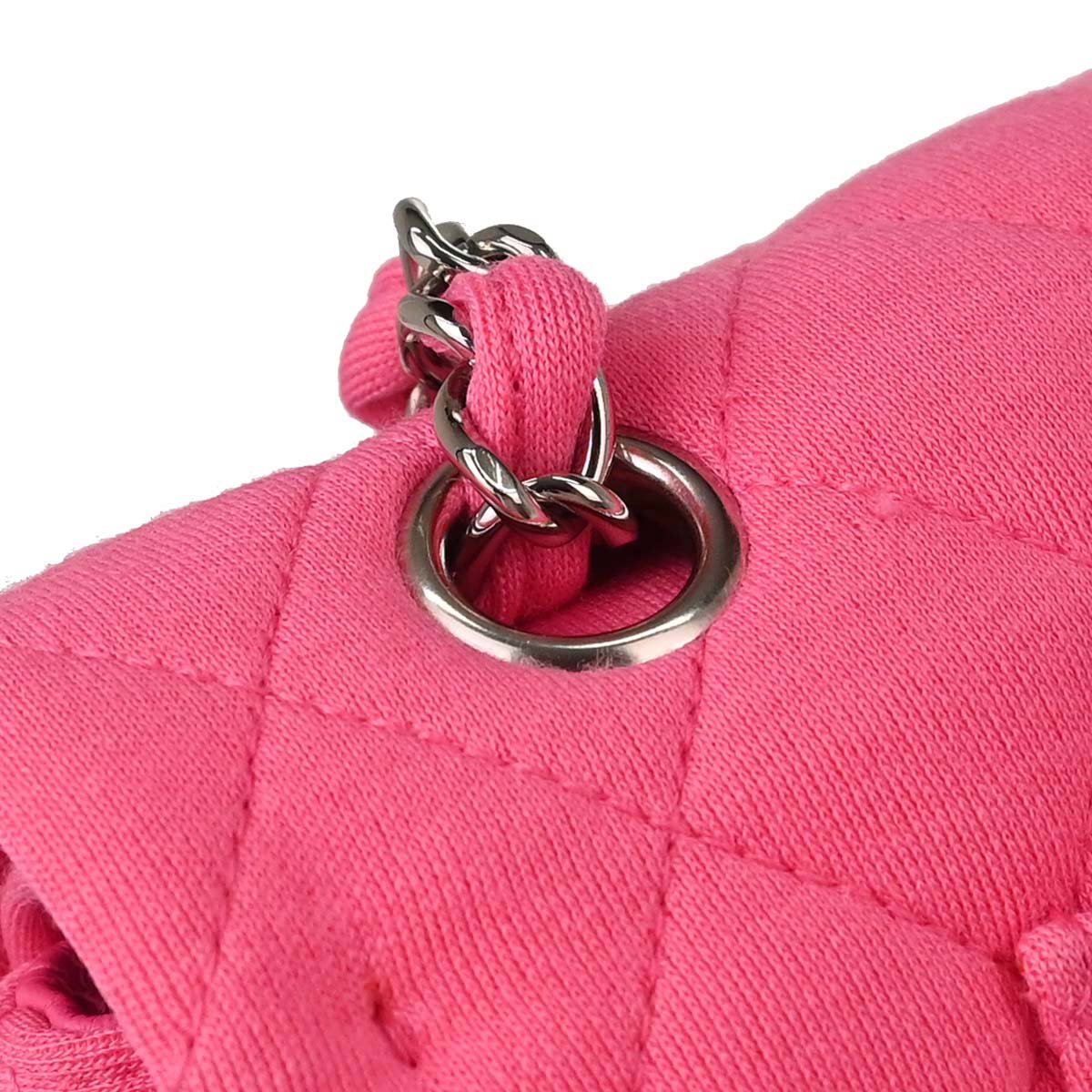 Chanel 2014 Pink Cotton Medium Classic Double Flap Shoulder Bag