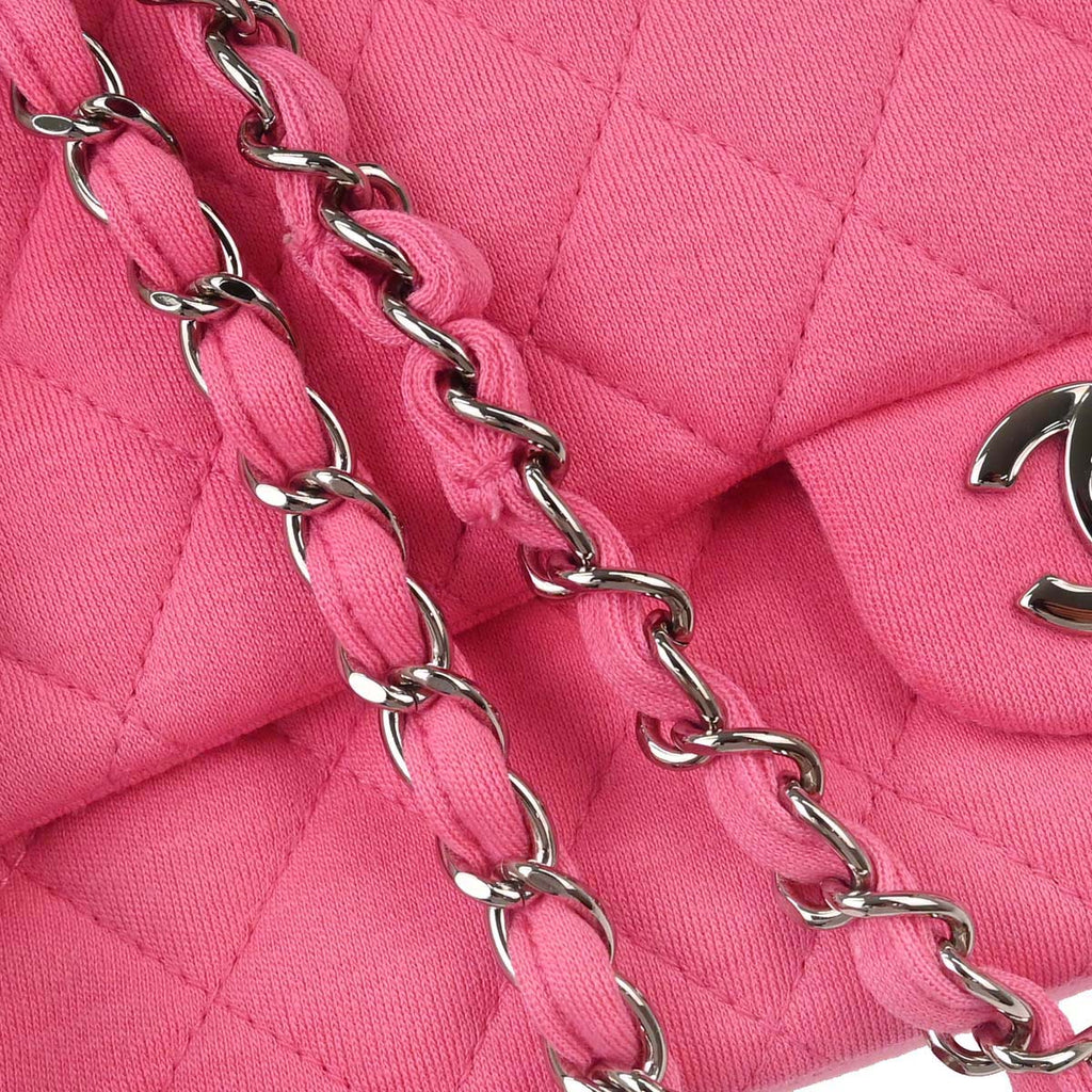 Chanel 2014 Pink Cotton Medium Classic Double Flap Shoulder Bag