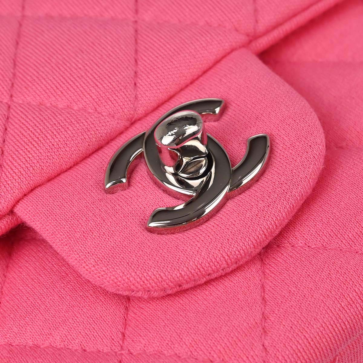 Chanel 2014 Pink Cotton Medium Classic Double Flap Shoulder Bag