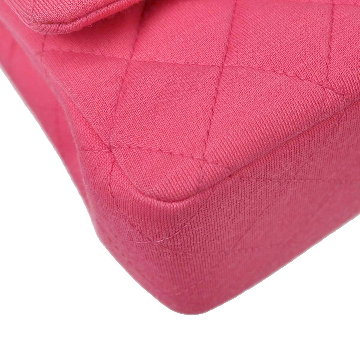 Chanel 2014 Pink Cotton Medium Classic Double Flap Shoulder Bag