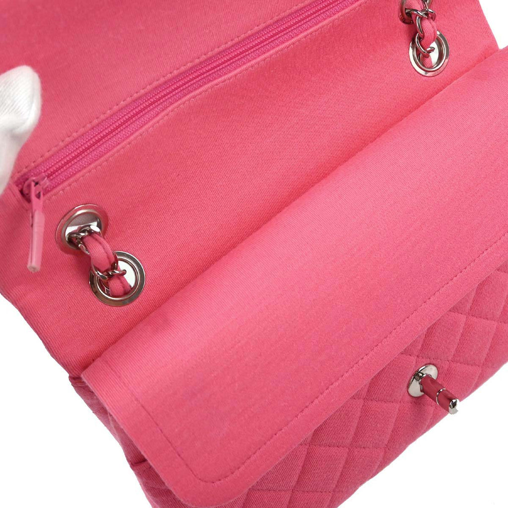 Chanel 2014 Pink Cotton Medium Classic Double Flap Shoulder Bag