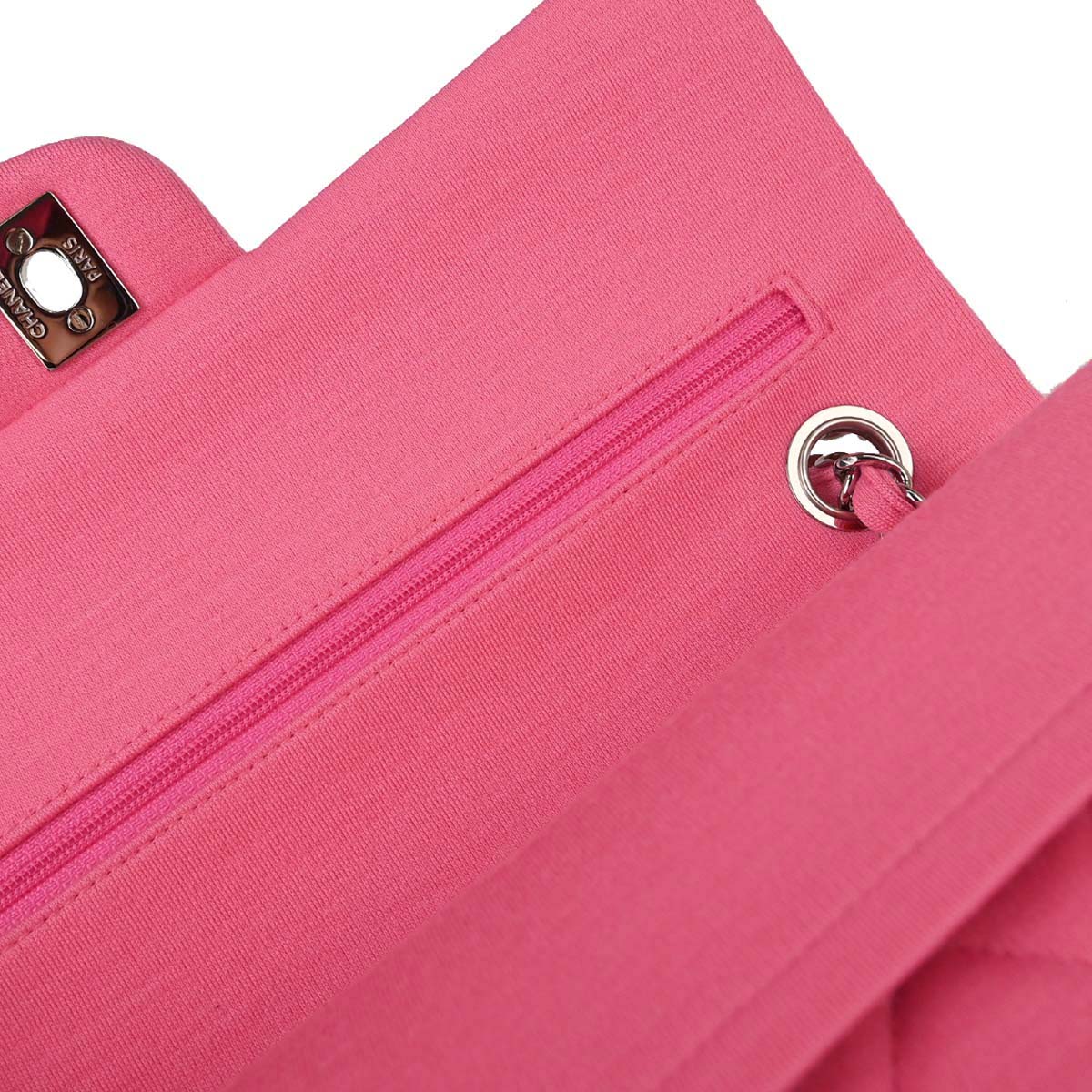 Chanel 2014 Pink Cotton Medium Classic Double Flap Shoulder Bag