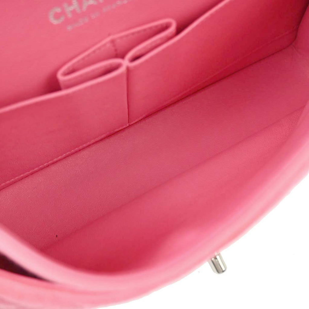 Chanel 2014 Pink Cotton Medium Classic Double Flap Shoulder Bag