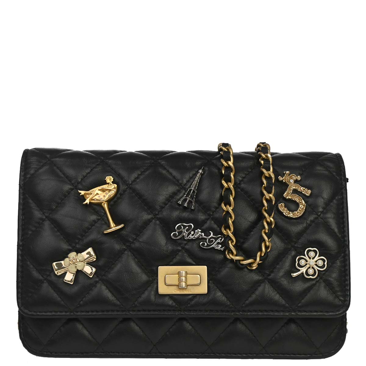 Chanel 2017 Calfskin Mademoiselle Lock Icon WOC Wallet on Chain Shoulder Bag