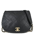 Chanel 2019 Black Calfskin Chain Around Saddle Flap Shoulder Bag