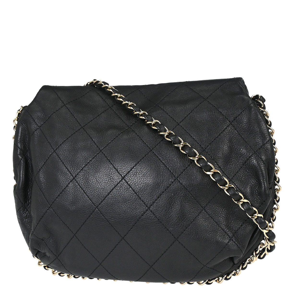 Chanel 2019 Black Calfskin Chain Around Saddle Flap Shoulder Bag