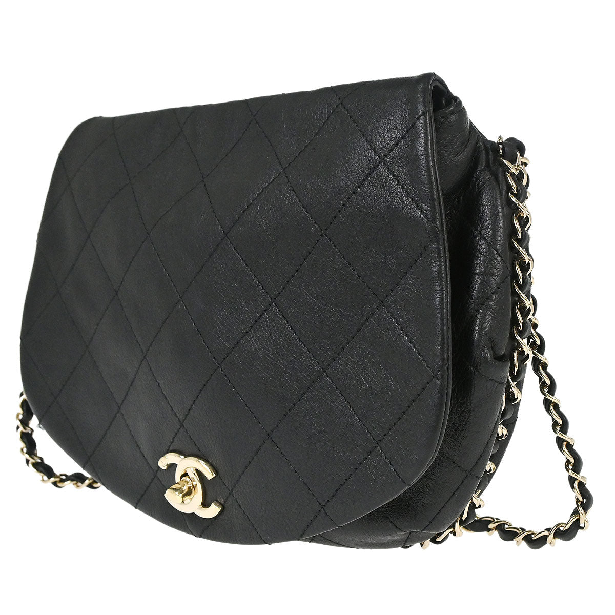 Chanel 2019 Black Calfskin Chain Around Saddle Flap Shoulder Bag