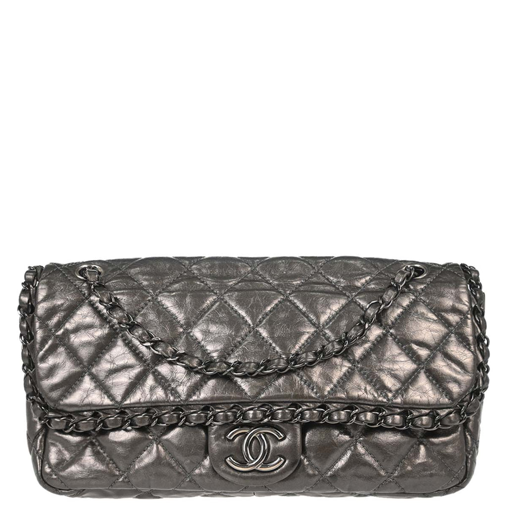 Chanel 2010-2011 Gray Calfskin Chain Me Luxury Line Flap Bag Shoulder Bag