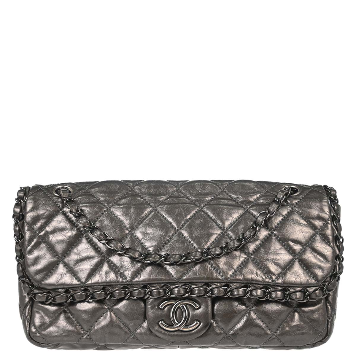 Chanel 2010-2011 Gray Calfskin Chain Me Luxury Line Flap Bag Shoulder Bag