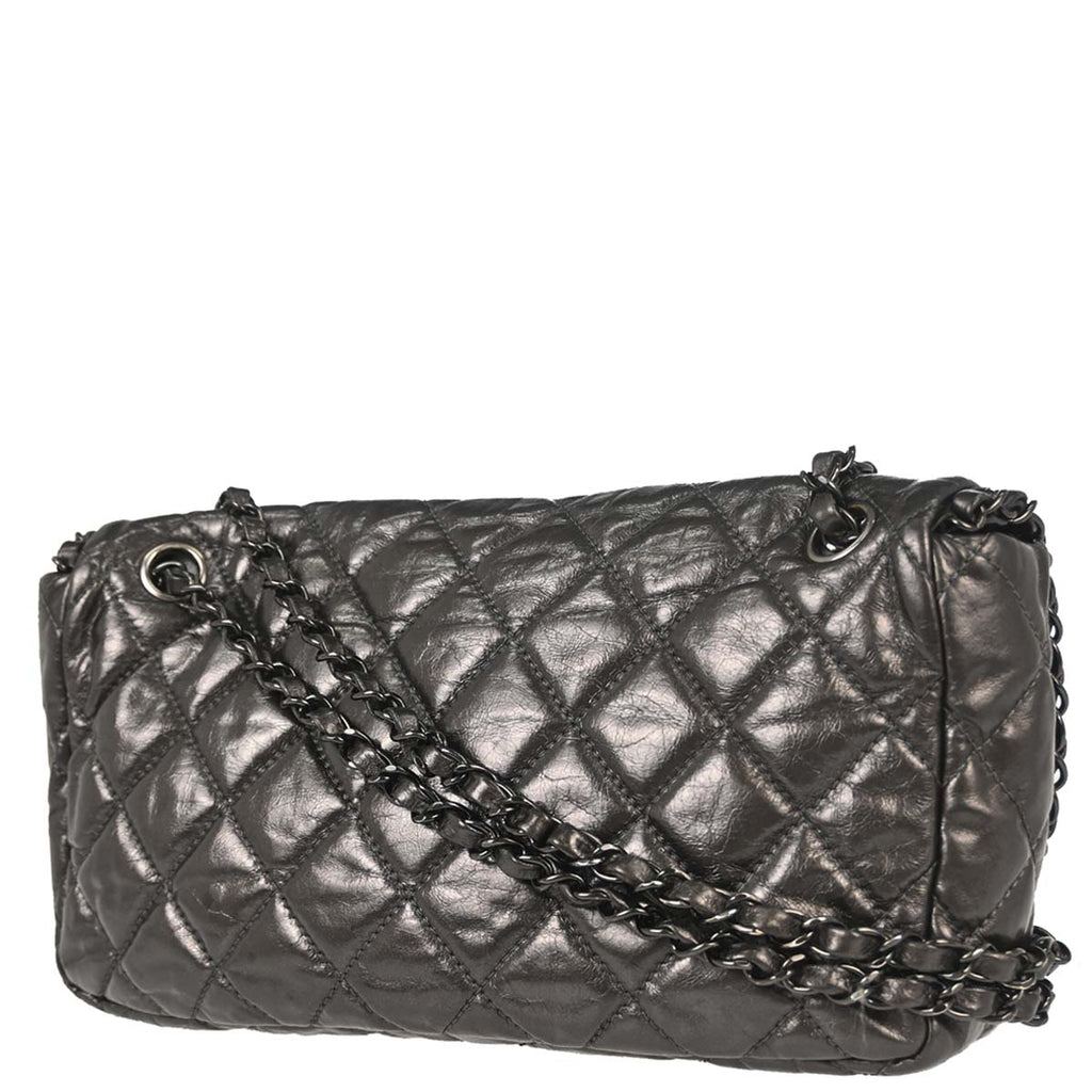 Chanel 2010-2011 Gray Calfskin Chain Me Luxury Line Flap Bag Shoulder Bag