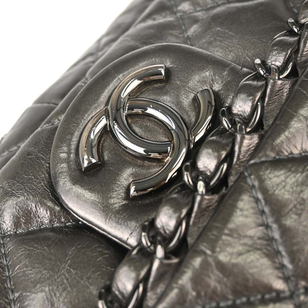 Chanel 2010-2011 Gray Calfskin Chain Me Luxury Line Flap Bag Shoulder Bag