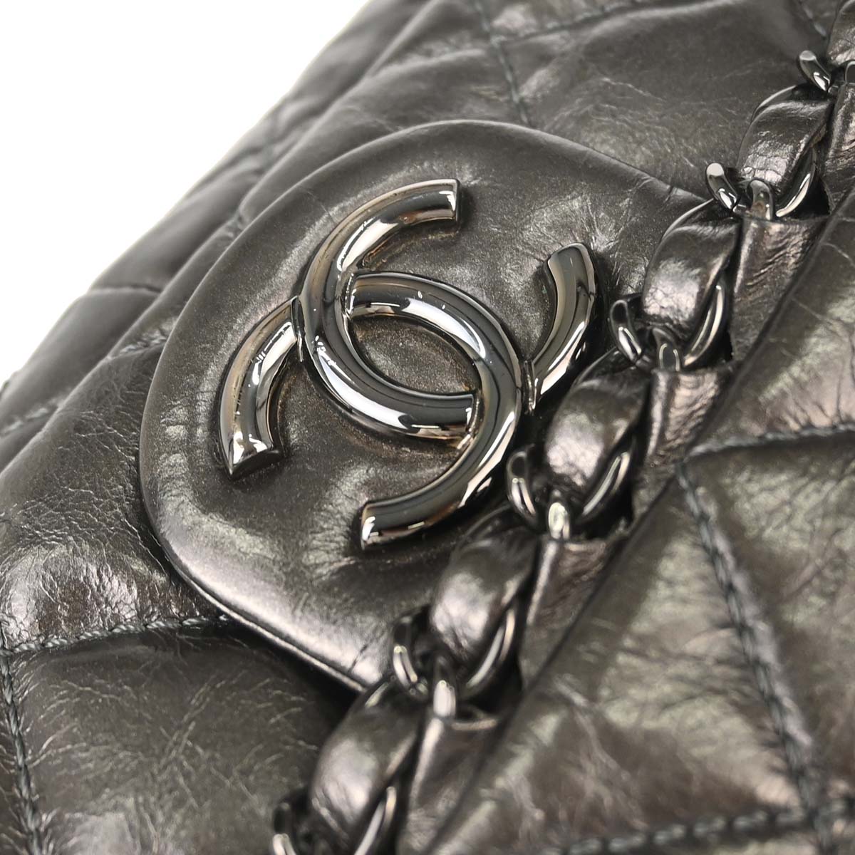 Chanel 2010-2011 Gray Calfskin Chain Me Luxury Line Flap Bag Shoulder Bag