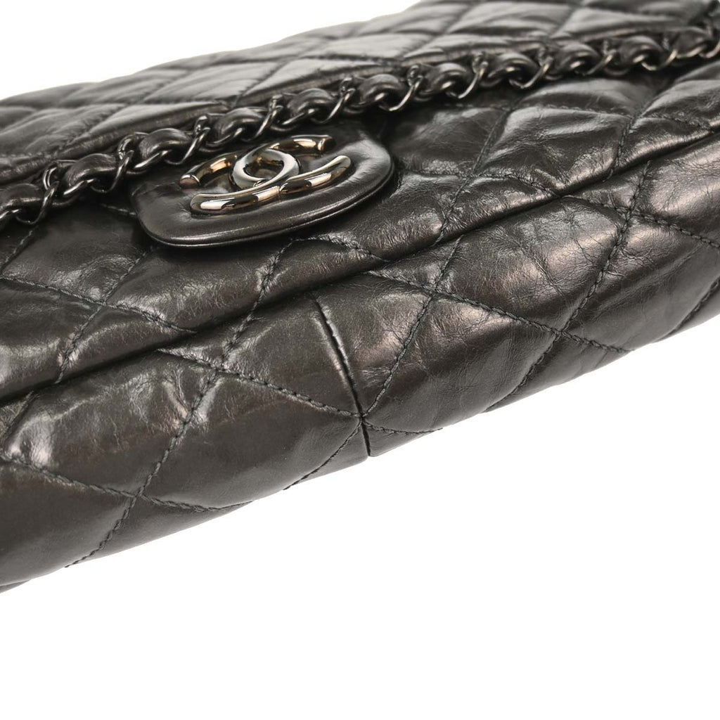 Chanel 2010-2011 Gray Calfskin Chain Me Luxury Line Flap Bag Shoulder Bag