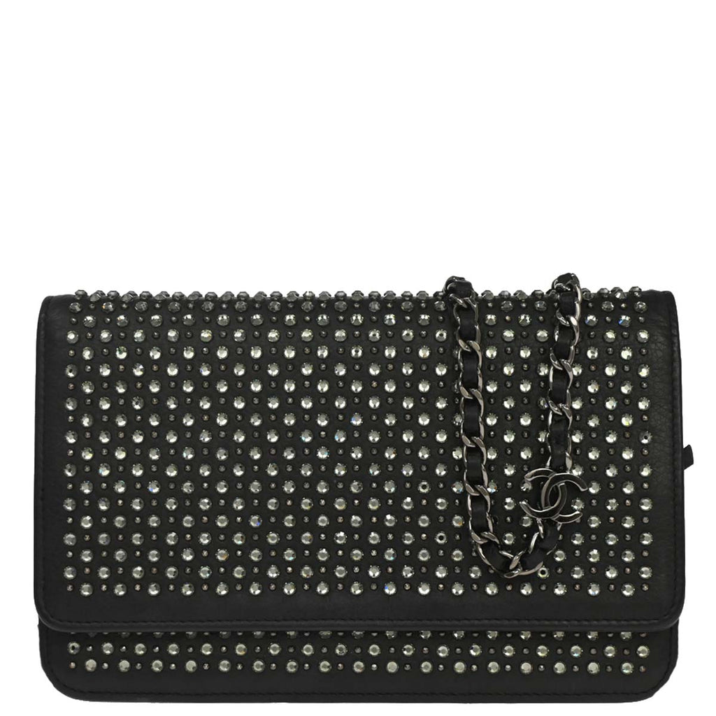Chanel 2014-2015 Black Calfskin Rhinestone WOC Wallet on Chain Bag