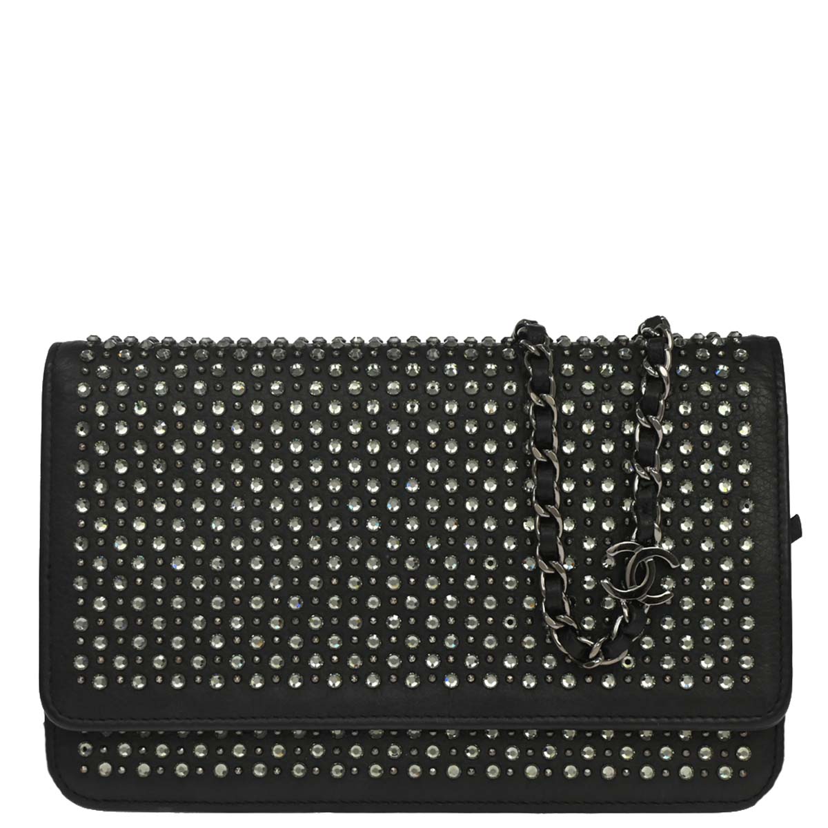 Chanel 2014-2015 Black Calfskin Rhinestone WOC Wallet on Chain Bag