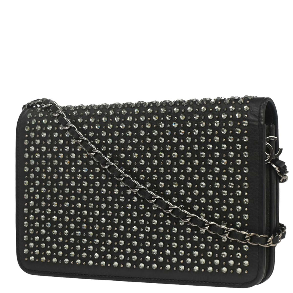 Chanel 2014-2015 Black Calfskin Rhinestone WOC Wallet on Chain Bag