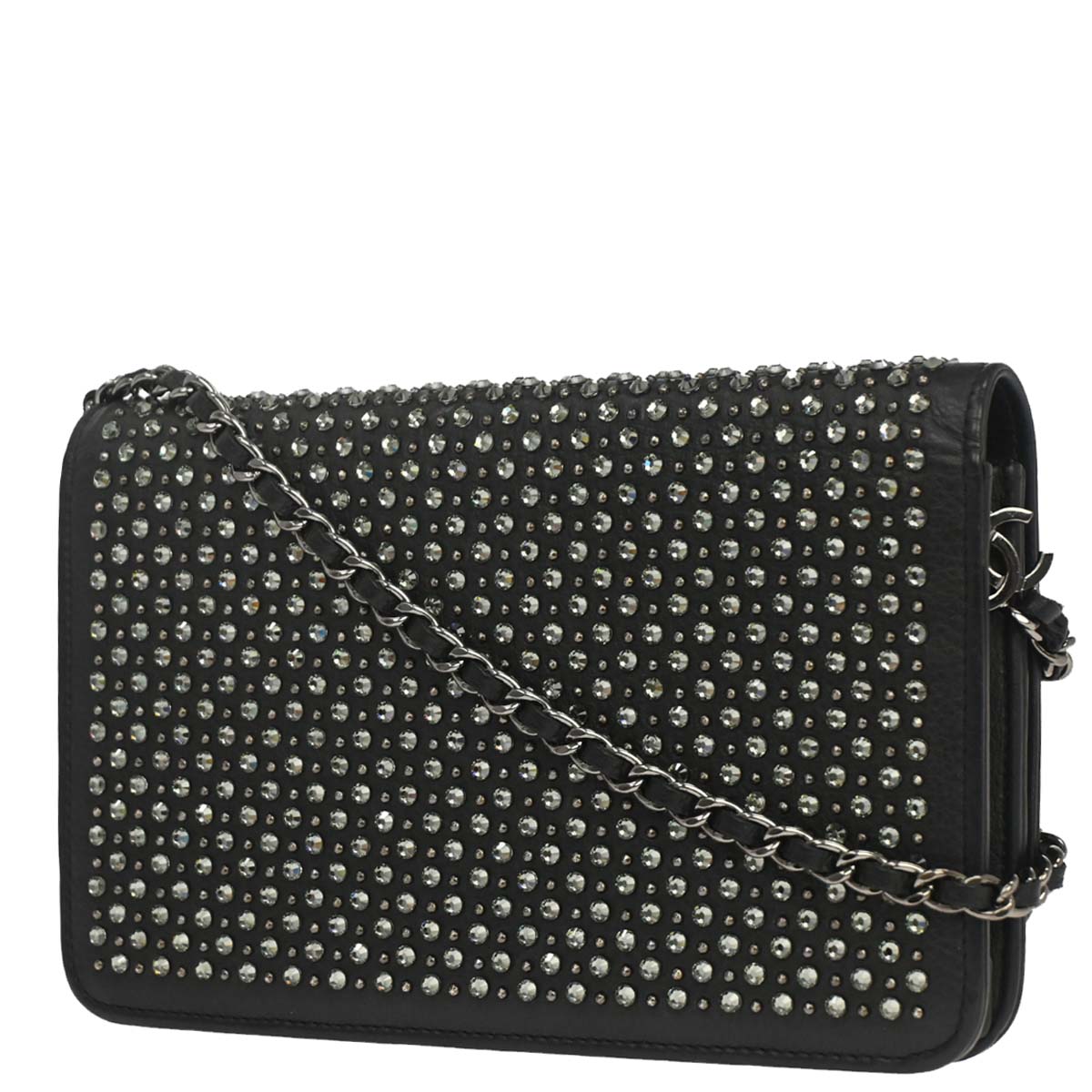 Chanel 2014-2015 Black Calfskin Rhinestone WOC Wallet on Chain Bag