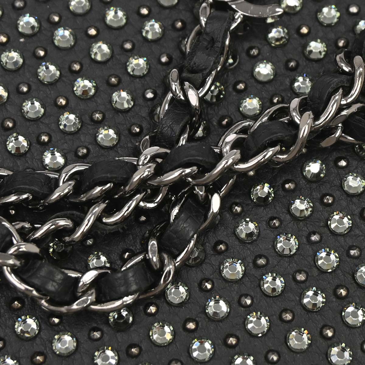 Chanel 2014-2015 Black Calfskin Rhinestone WOC Wallet on Chain Bag