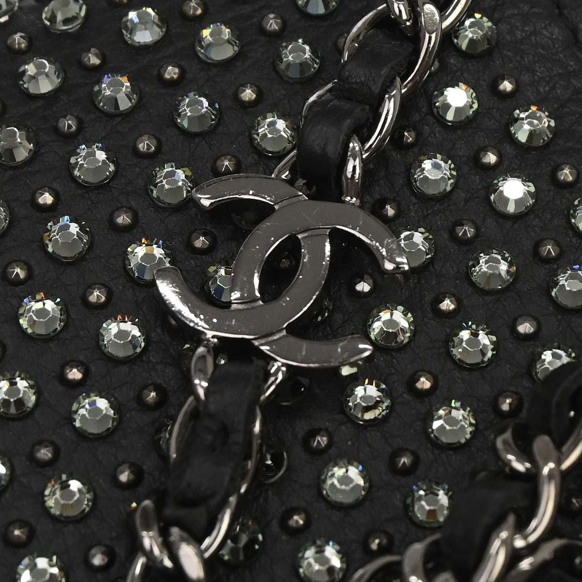Chanel 2014-2015 Black Calfskin Rhinestone WOC Wallet on Chain Bag