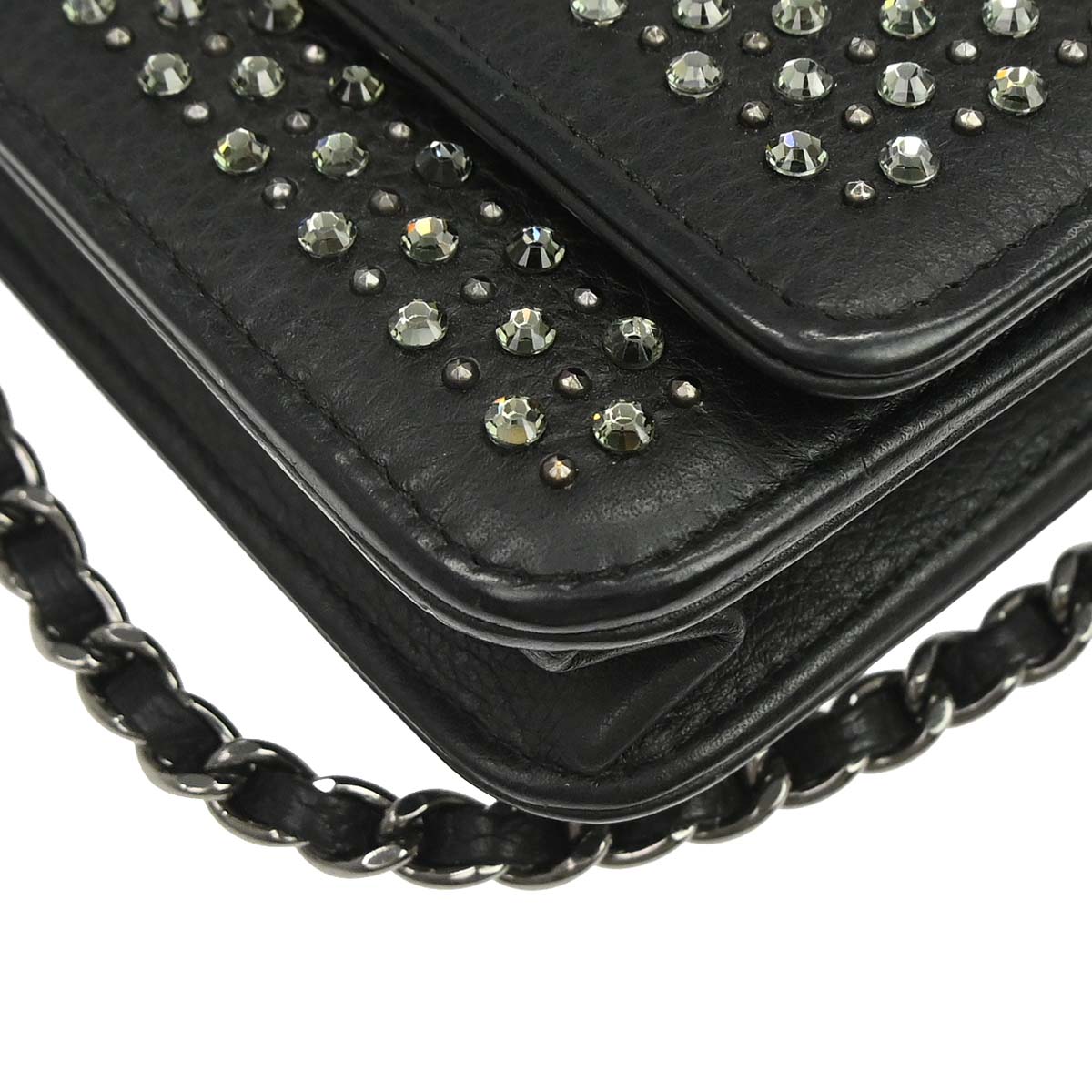 Chanel 2014-2015 Black Calfskin Rhinestone WOC Wallet on Chain Bag