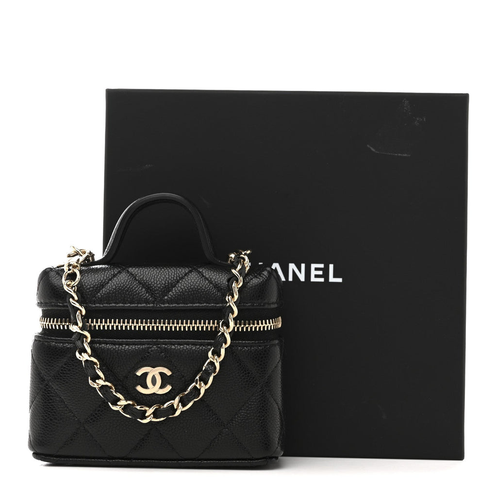 Caviar Quilted Mini Bag Charm With Chain Black