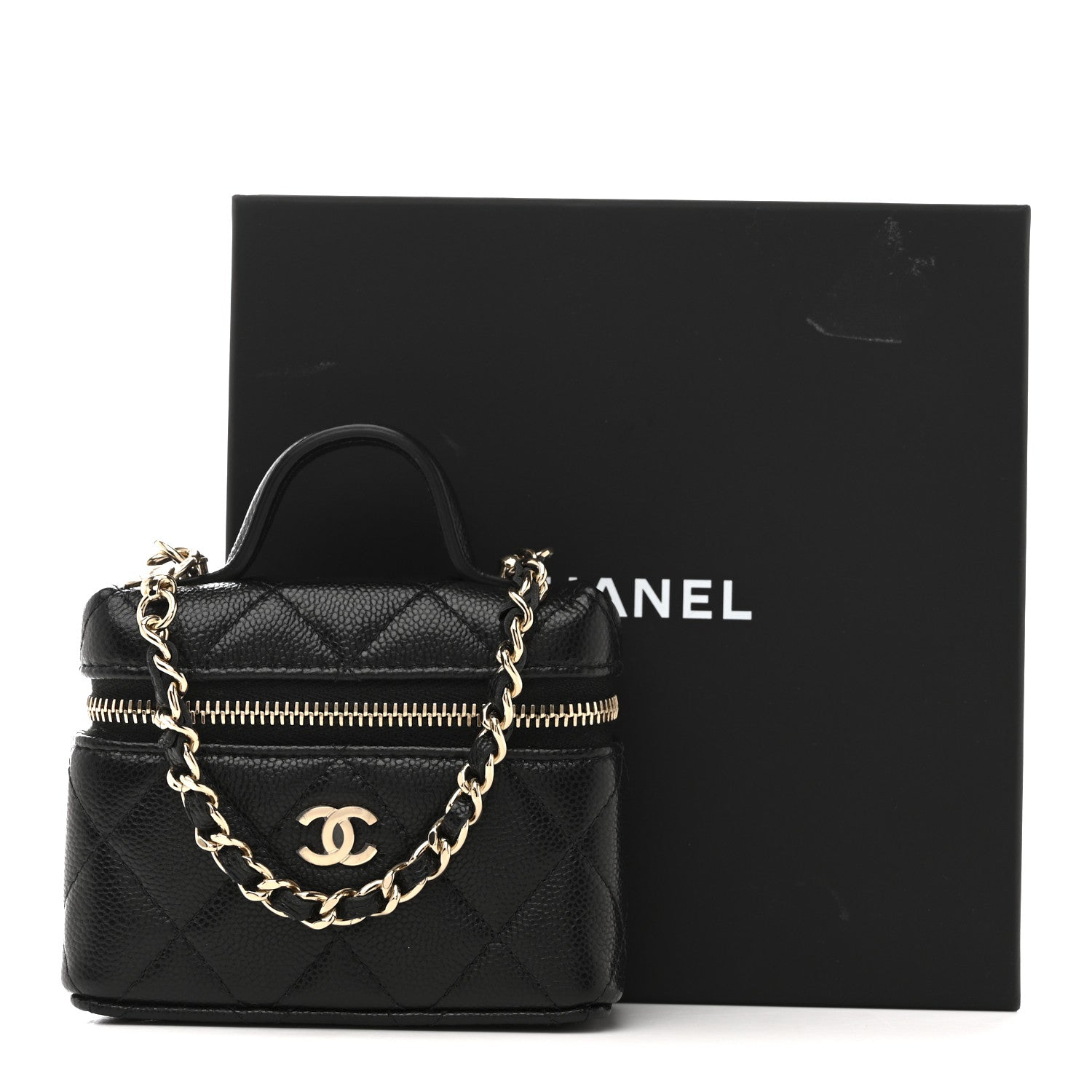 Caviar Quilted Mini Bag Charm With Chain Black