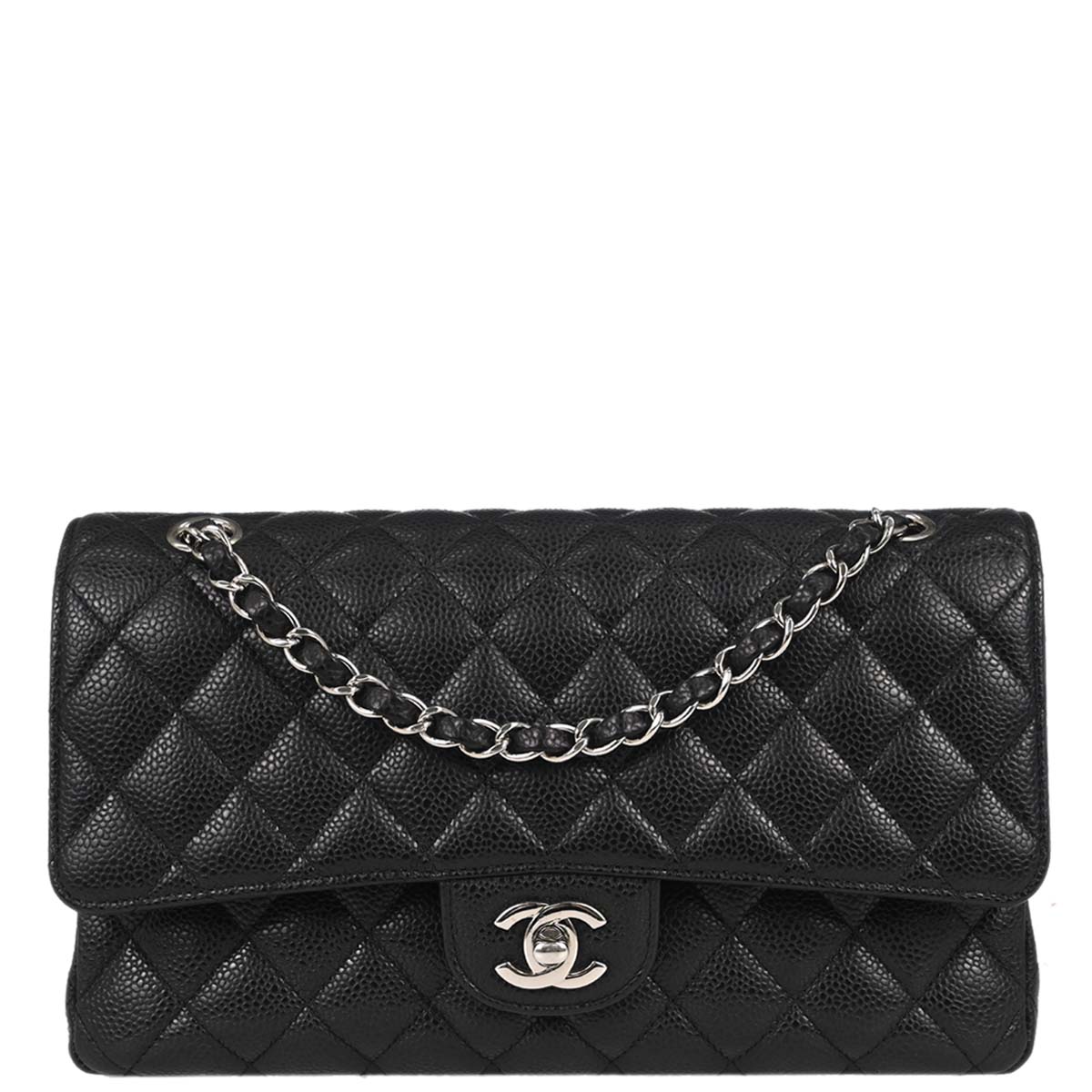 Chanel Black Caviar Skin Medium Classic Double Flap Shoulder Bag
