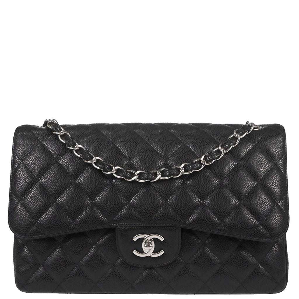 Chanel Black Caviar Skin Jumbo Classic Double Flap Shoulder Bag