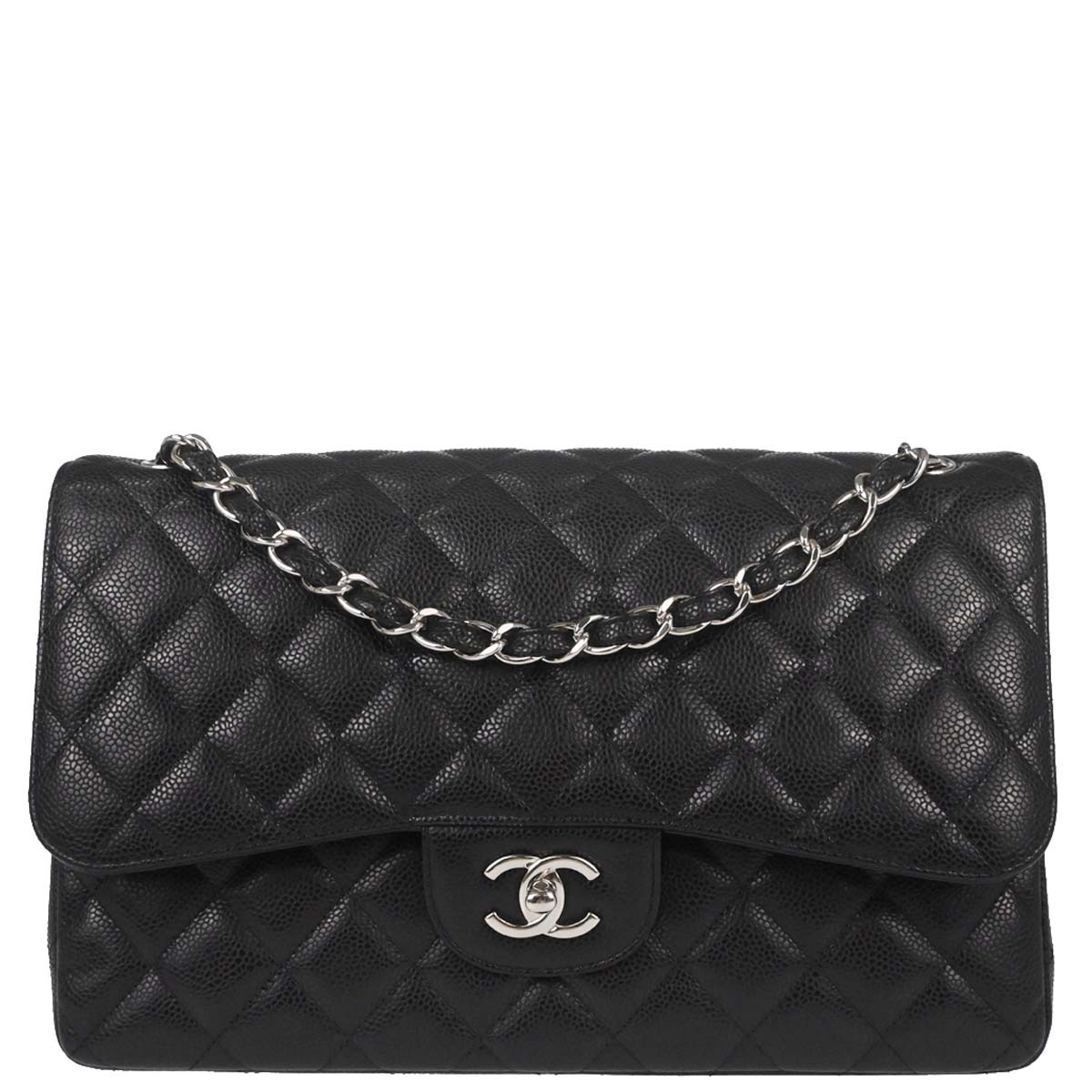 Chanel Black Caviar Skin Jumbo Classic Double Flap Shoulder Bag