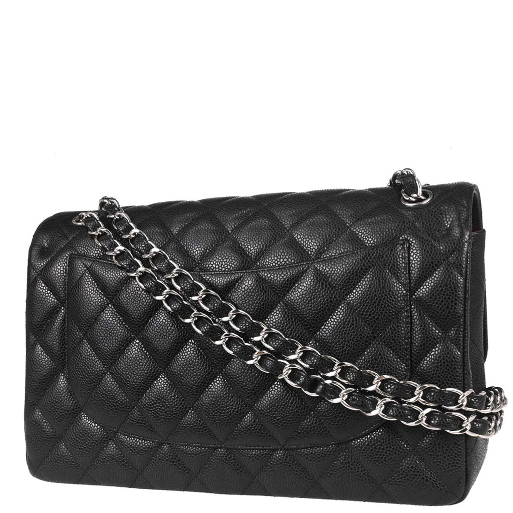 Chanel Black Caviar Skin Jumbo Classic Double Flap Shoulder Bag