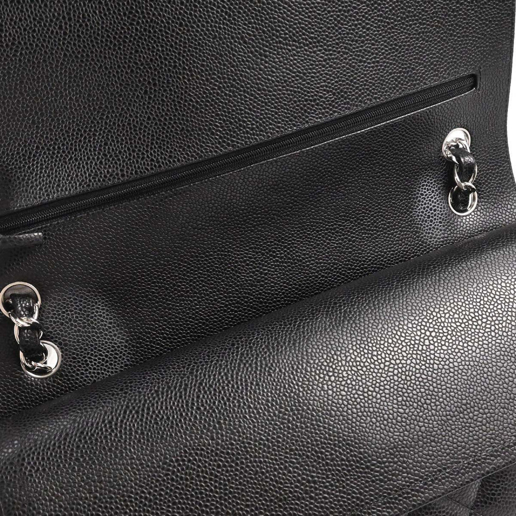 Chanel Black Caviar Skin Jumbo Classic Double Flap Shoulder Bag