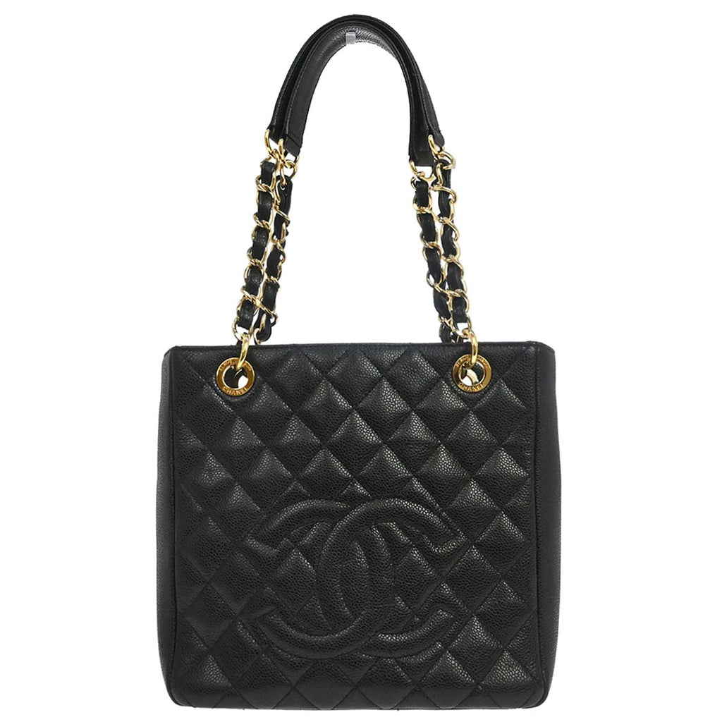 Chanel 2010-2011 Black Caviar Skin Petite Shopping Tote PST Chain Handbag