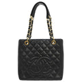 Chanel 2010-2011 Black Caviar Skin Petite Shopping Tote PST Chain Handbag