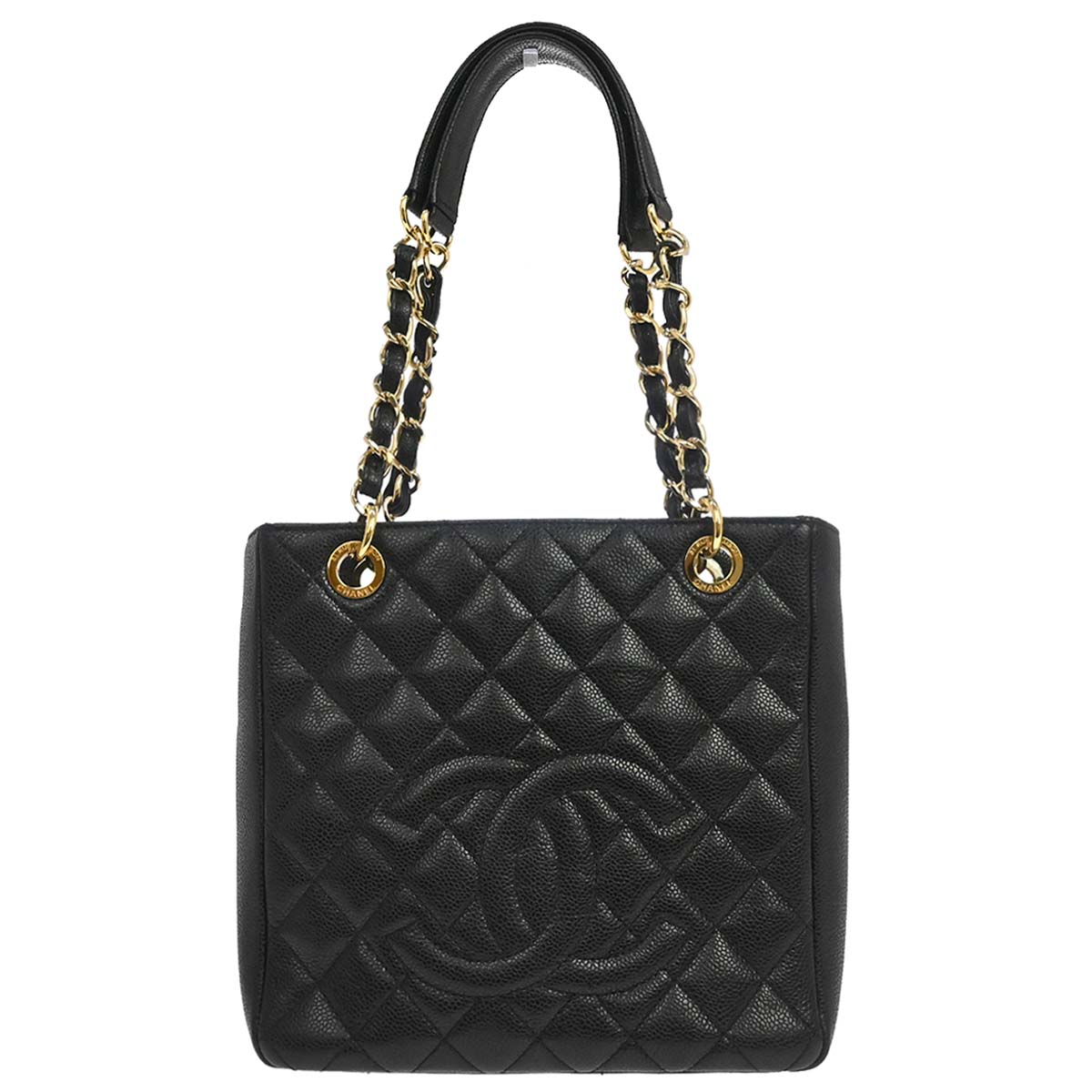 Chanel 2010-2011 Black Caviar Skin Petite Shopping Tote PST Chain Handbag