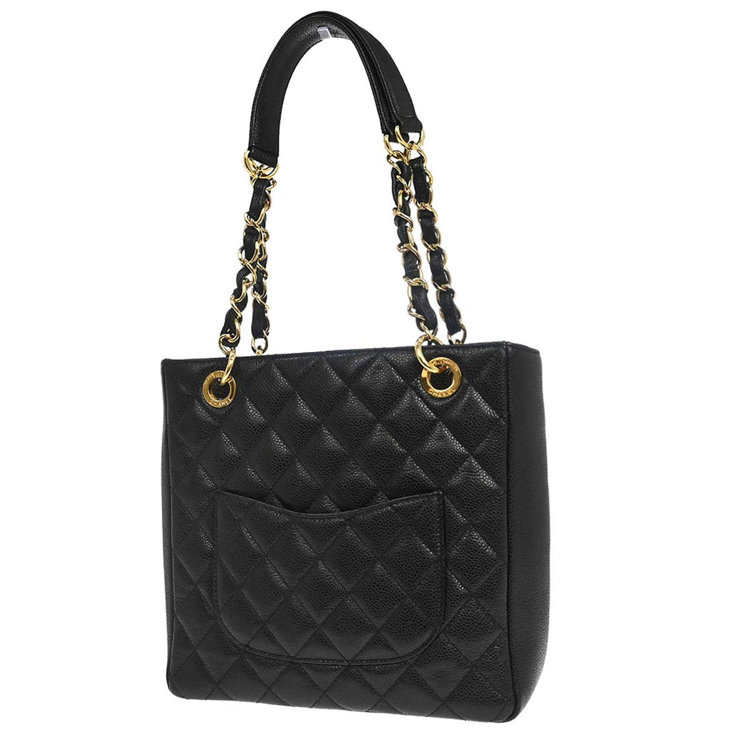 Chanel 2010-2011 Black Caviar Skin Petite Shopping Tote PST Chain Handbag