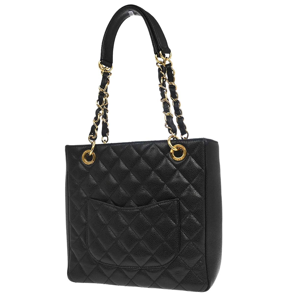 Chanel 2010-2011 Black Caviar Skin Petite Shopping Tote PST Chain Handbag