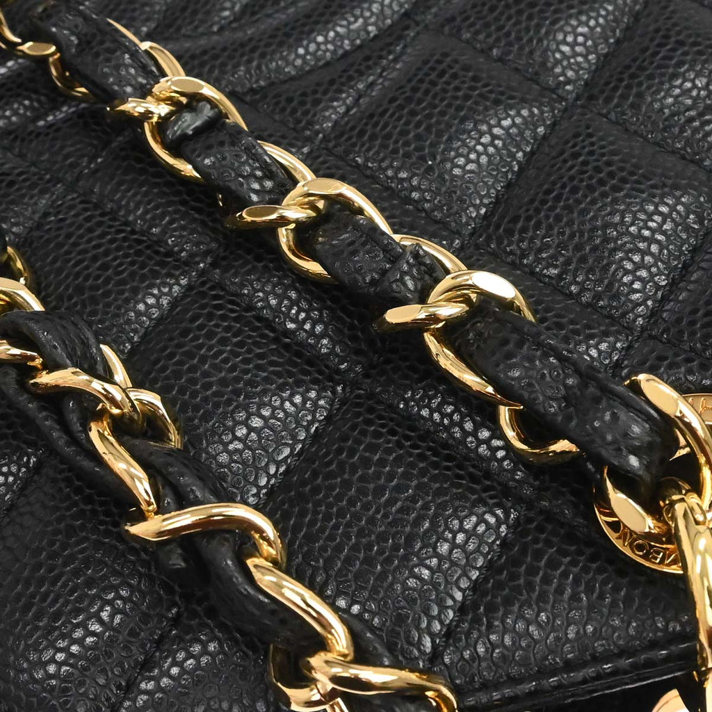 Chanel 2010-2011 Black Caviar Skin Petite Shopping Tote PST Chain Handbag